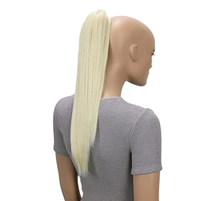 Abbildung von CAISHA 50cm Clip on Zopf Haarteil Pferdeschwanz Haarverlängerung Kunsthaar Glatt Platinblond H71
