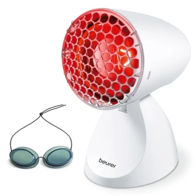 Abbildung von Beurer IL 11 Infrarotlampe mit Schutzgitter, Medizinprodukt wohltuender Wärme zur Anwendung bei Erkältung und Muskelverspannung, 5 Neigungsstufen, inklusive Schutzbrille, Weiß