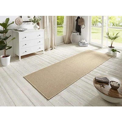 Abbildung von BT Carpet Nature Läufer In und Outdoor Schlingen Küchenläufer rutschfest Flachgewebe Kurzflor Woll Optik Fineloop Küchenteppich für Flur, Küche, Garten, Terrasse, Badezimmer Beige, 80x150cm