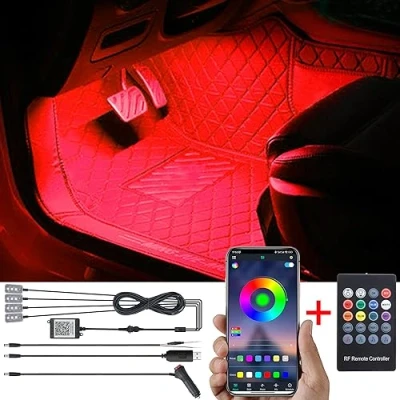 Abbildung von TABEN Auto Fußraum Atmosphärenlicht Kit Musiksynchronisation Mehrfarbig RGB 16 Millionen Farben USB Ambientebeleuchtung Kit, Sound Active drahtlose RF Fernbedienung und Bluetooth App Steuerung DC 12V