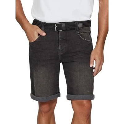Abbildung von DENIMFY Jeans Shorts Herren Stretch Kurz mit Gürtel Regular Fit DFBo Kurze Hosen Sommer Denim Einfarbig, Größe:31, Farben:Black (B132)