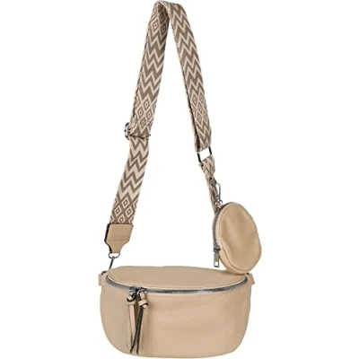 Abbildung von styleBREAKER Damen Halbmond Crossbody Schultertaschen Set 2 Teilig, Schultergurt mit Zick Zack Rauten Muster 02012396, Farbe:Schlamm