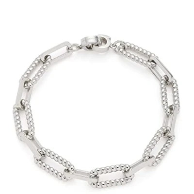 Abbildung von Leonardo Jewels Clip&amp;Mix Moni silbriges Armband, Armschmuck aus Edelstahl mit Verschluss, silber Statement Kette 43 cm, Ankerkette Damen Schmuck, 023068
