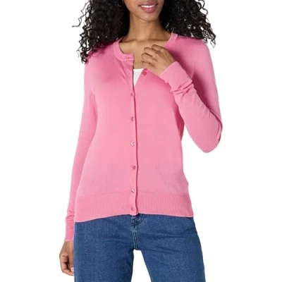 Abbildung von Amazon Essentials Damen Leichte Rundhalsstrickjacke (Erhältlich In Übergröße), Rosa, S