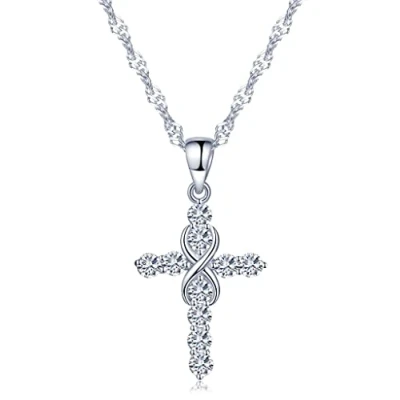 Abbildung von Unendlich U Klassisch Kreuz Unendlichkeit Symbol Damen Halskette 925 Sterling Silber Zirkonia Anhänger Kettenanhänger,