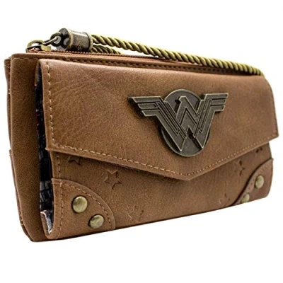 Abbildung von Wonder Woman DC Sterne &amp; Streifen Kriegeranzug Emblem Portemonnaie Clutch Münzfach Kartenhalter, Rot