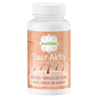 Abbildung von MADENA Haar Aktiv 70 Kapseln, 22 Vitamine und Mikronährstoffe für gesunde Haare, Augenbrauen Wimpern, mit Silizium, Goldhirse, Lignane, Zink Biotin, vegan