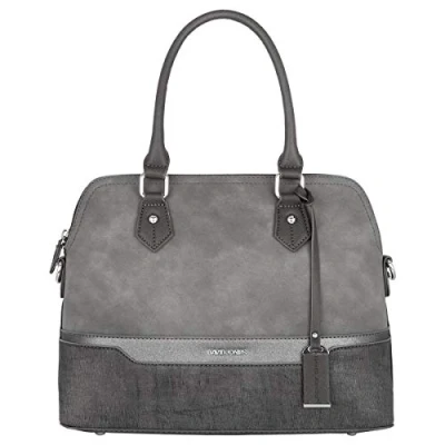 Abbildung von David Jones Damen Handtasche Elegante Tasche Frau Henkeltasche Shopper PU Leder Mehfarbig Schultertasche Bowling Stil Top Griff Gestreift Umhängetasche Tote Stilvoll Mode Grau