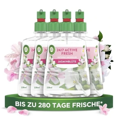 Abbildung von Air Wick Active Fresh Aeorosolfreier, automatischer Lufterfrischer Raumduft Jasminblüte 4 x 228 ml Nachfüller