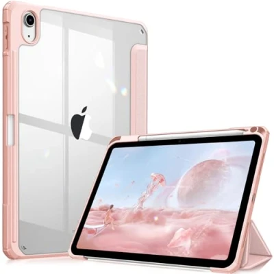 Abbildung von Fintie Hybrid Hülle für iPad 10. Generation 2022 (10.9 Zoll) mit Stifthalter Stoßfeste Schutzhülle transparenter Hartschale auf der Rückseite, Roségold