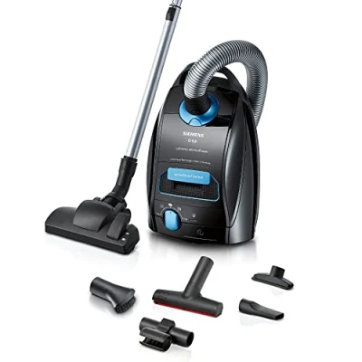 Abbildung von SIEMENS Staubsauger mit Beutel Q5.0 Extreme silencePower VSQ5X500, Bodenstaubsauger, ideal für Allergiker, Hygiene Filter, Starke Saugleistung, XXL Polsterdüse, langes Kabel, 650 W, schwarz