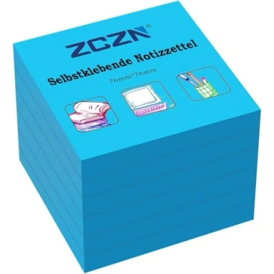 Abbildung von ZCZN Haftnotiz Sticky Notes Selbstklebende Haftnotizzettel Notizzettel Klebezettel 6 Blöcke, 80 Blatt, 76 x mm, blau