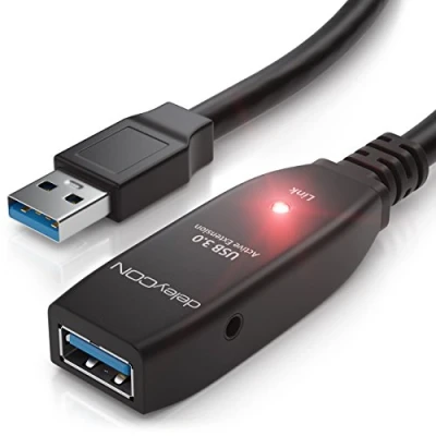 Abbildung von deleyCON 5m USB 3.0 Verlängerungkabel Repeater Kabel aktiv mit Signalverstärker 5 GBit/s Extension Cable A auf Buchse Schwarz