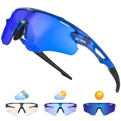 Abbildung von Victgoal Fahrradbrille Herren Selbsttönend Sport Sonnenbrille UV400 Schutz TR90 Rahmen Damen für Radfahren Laufen Angeln Sportbrille (Marine)