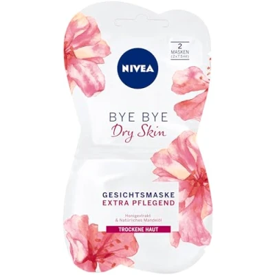 Abbildung von NIVEA Bye Dry Skin Gesichtsmaske, intensive Gesichtspflege Maske für trockene Haut, Hautpflege mit Honigextrakt und natürlichem Mandelöl (2 x 7,5 ml)