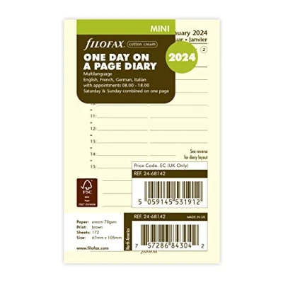 Abbildung von Filofax Mini Tag pro Seite Baumwolle Creme 4 Sprachen 2024 Tagebuch