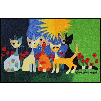 Abbildung von Rosina Wachtmeister Fußmatte waschbar UNA Bella compagnia 60 x 180 cm Flur Läufer Wohn Teppich Katzen bunt