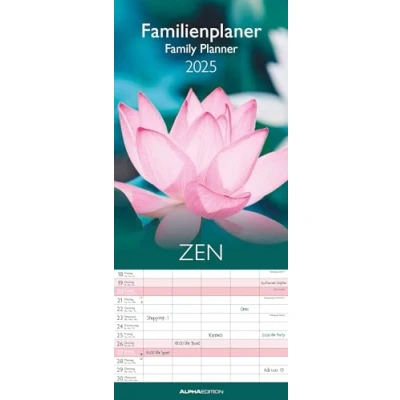 Abbildung von Alpha Edition Familienplaner Zen 2025 Familienkalender, 19,5x45cm, Kalender mit 5 Spalten, viel Platz für Eintragungen, Mondphasen und Ferientermine DE/AT/CH
