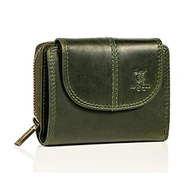Abbildung von MATADOR SARAGOSSA Leder Geldbörse Damen Grün Mittelgroß mit Geschenk Box Luxus RFID Gross, Groß Viele Fächer Edles Portemonnaie Brieftasche