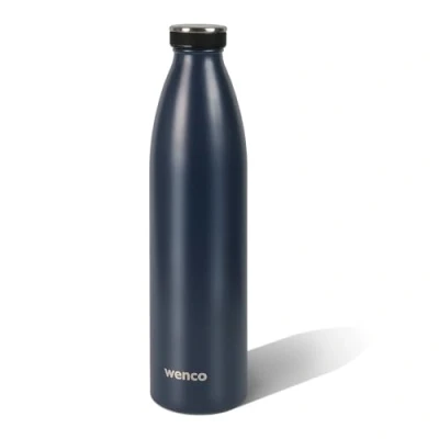 Abbildung von wenco Trinkflasche Edelstahl 1l / 1000ml isoliert und auslaufsicher für kalte heiße Getränke auch als Thermoskanne verwendbar BPA frei blau