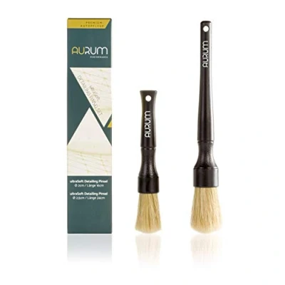 Abbildung von Aurum Performance® Detailing Pinsel Auto 2er Set Naturborsten KFZ Reinigungspinsel zur professionellen Autopflege Innen &amp; Außen Car Detail Brush, Innenraum Reinigung, PKW Waschpinsel Essential