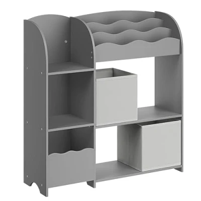 Abbildung von SONGMICS Bücherregal Kinder, Kinderregal für Spielzeug und Bücher, Aufbewahrung mit 2 Boxen, Spielzimmer, Kinderzimmer, Wohnzimmer, Taubengrau GKR042G01