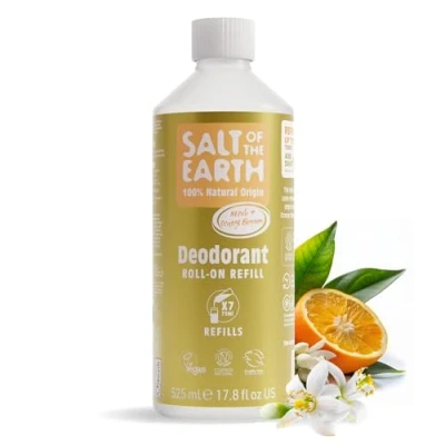 Abbildung von Natural Deodorant Roll On Refill by Salt of the Earth, Neroli &amp; Orange Blossom Vegan, Long Lasting Protection, Leaping Bunny Approved, Made in UK 525ml