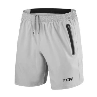 Abbildung von TCA Herren Elite Tech Leichte Laufhose Gymshorts Trainingsshorts und Laufshorts mit Reißverschlusstaschen Sporthose Kurz Hellgrau/Schwarz, L