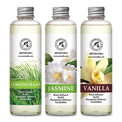 Abbildung von Raumduft Diffuser Nachfüller Lemongrass &amp; Jasmin Vanille 600ml 3x200ml Set für Duftdiffusor Reed Refill Raumbeduftung Zimmerduft Nachfüllen Raumluft
