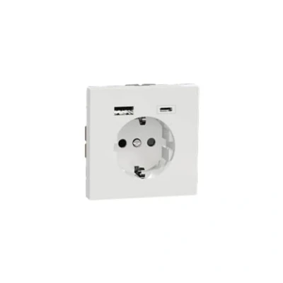 Abbildung von Schneider Electric Merten MEG2367 6035 System Design Schuko Steckdose mit Zwei Ausgängen zum Gleichzeitigen Betreiben/Laden von USB Geräten Integriertem Akku, Lotosweiß