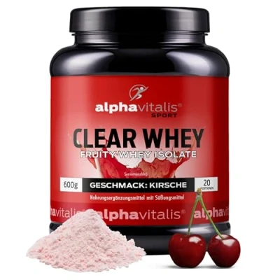 Abbildung von Clear Whey Isolate Pulver KIRSCHE 600g Protein mit fruchtigem Geschmack Intra + Post Workout erfrischende Alternative zu &amp; Isolat hoher Proteingehalt