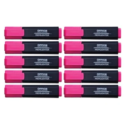Abbildung von OFFICE PRODUCTS Textmarker Leuchtend 10er Pack Farbe: Rosa/Highlighter Textliner Die Ungiftige Tinte, Keilspitze Leuchtfarben Hohe Qualität/Strichstärke 1 5mm