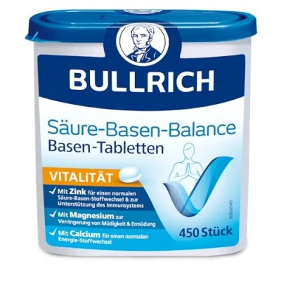 Abbildung von Bullrich Säure Basen Balance Basentabletten 450 Stück Mit Zink für einen ausgeglichenen Haushalt Vegan Inkl. 24 pH Teststreifen