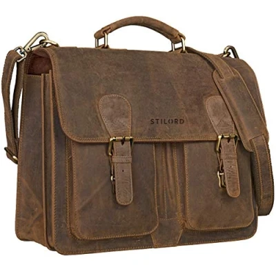 Abbildung von STILORD Aktentasche Herren Lehrertasche Bürotasche Laptoptasche Umhängetasche Vintage groß aus echtem Leder braun