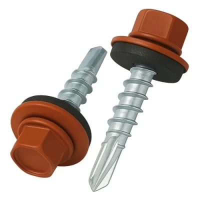 Abbildung von 4.8 mm x 35 Dachschrauben, Sechskantkopf Selbstbohrend Mehrfarbig (RAL 8004 Kupferbraun) Schrauben mit versiegelter EPDM Unterlegscheibe, rostfreie, Verzinkte, Gehärtete (50 Stück)