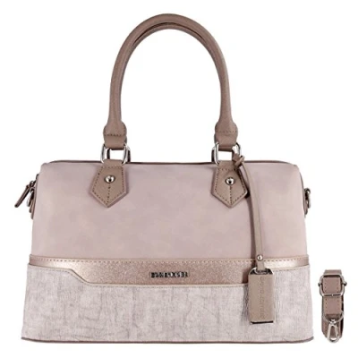 Abbildung von David Jones Damen Bowling Handtasche Frau Henkeltasche Gestreift PU Leder Elegante Tasche Mittelgroße Shopper Schultertasche Mehrfarbig Streifen Umhängetasche Mode Alltags Rosa Pink