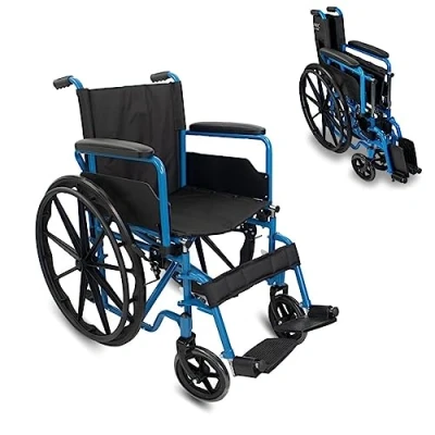Abbildung von Mobiclinic®, Rollstuhl faltbar und leicht, Marsella, Europäische Marke, Schnellspanner Rollen auf Knopfdruck, Robust, Sitzbreite 46 cm, Klappbare Fußstütze Armlehnen, Bremshebel, Reifen 24 &quot;