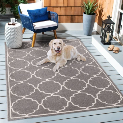 Abbildung von SANAT Outdoor Teppich Wetterfest für den Innen und Außenbereich Balkon Wasserabweisend Teppiche Terrasse, Garten, Küche, Bad oder Wohnzimmer Hellgrau, 80 x 150 cm