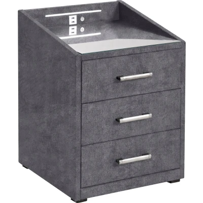 Abbildung von Stella Trading MOON Nachttisch Boxspringbett, Salvador Anthrazit Funktionaler Nachtschrank mit USB Anschluss und LED Beleuchtung 47 x 61 46 cm (B/H/T)