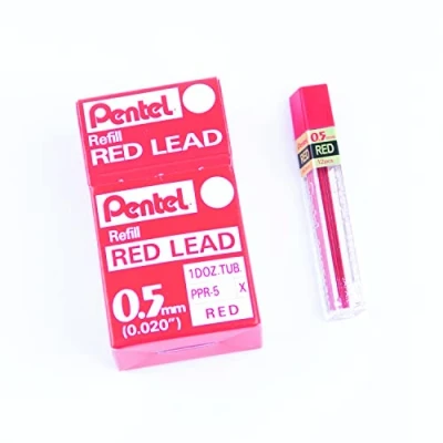Abbildung von Pentel PPR Cases mit 12 rot Ersatzmine für Druckbleistifte 0,5 mm