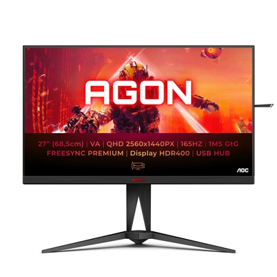 Abbildung von AOC AGON AG275QXN 27 Zoll QHD Gaming Monitor, 165 Hz, 1 ms, HDR400, FreeSync Premium (2560x1440, HDMI, DisplayPort, USB Hub) schwarz/rot