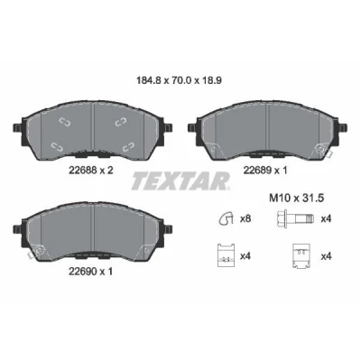 Abbildung von TEXTAR 2268801 Bremsbelagsatz mit akustischer Verschleißwarnung Bremssattelschrauben Zubehör FORD: Ranger Mk3
