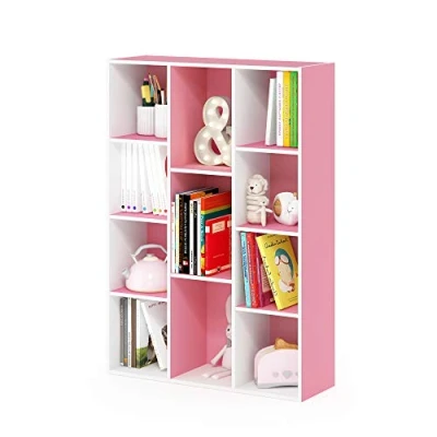 Abbildung von Furinno Luder 11 Cube Wende Bücherregal mit offenem Regal, Weiß/Rosa