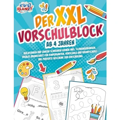 Abbildung von Der XXL Vorschulblock ab 4 Jahren: Buchstaben und Zahlen schreiben lernen inkl. Schwungübungen. Ideales Übungsheft für Kindergarten, Vorschule Grundschule Das perfekte Geschenk zur Einschulung