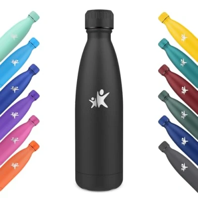 Abbildung von KollyKolla Edelstahl Trinkflasche 750ml, Vakuum Isolierte Thermosflasche, Thermoskanne Auslaufsicher, BPA Frei, Wasserflasche Kohlensäure Geeignet, für Uni, Schule, Sport, Reisen, Yoga Schwarz