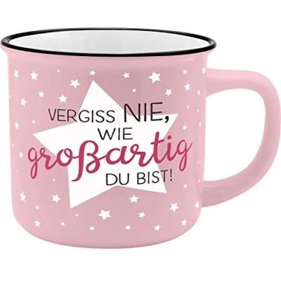 Abbildung von GRUSS &amp; CO Becher Motiv &quot;Großartig&quot; New Bone China Porzellan, Emaille Optik, 35 cl Geschenk, Tasse mit Spruch 45774