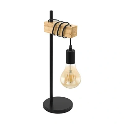 Abbildung von EGLO Tischlampe Townshend, 1 flammige Vintage Tischleuchte im Industrial Design, Retro Lampe, Nachttischlampe aus Stahl und Holz, Farbe: Schwarz, braun, Fassung: E27, inkl. Schalter