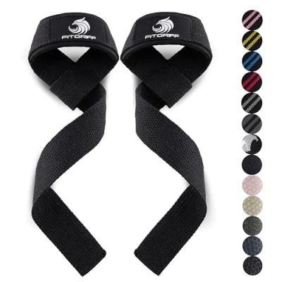 Abbildung von Fitgriff® Zughilfen (gepolstert) für Krafttraining, Bodybuilding, Fitness Kreuzheben Gurte Lifting Straps Frauen und Männer (Black Original)