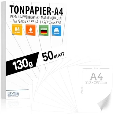 Abbildung von TONZEICHENpapier 50 Blatt 130g stark Dickes Druckerpapier Bastel Bogen Stabiles Zeichenpapier, Pappe zum Basteln, Zeichenkarton DIY Kreativ