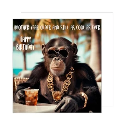 Abbildung von Edition Seidel Premium quadratische Geburtstagskarte mit Umschlag. Glückwunschkarte Happy Birthday Billet Tier Karte Spruch Mann Frau Cooler Affe Humor Lustig Party (GQ219 SW024)